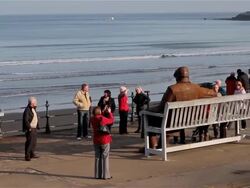 THE OLD SOLDIER SITTING ON A BENCH STATUE Stock Footage