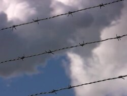 Barbed Wire Sky \focus on fence v2\ Stock Footage