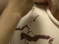 A craftsman draw a painting at the pottery Stock Footage