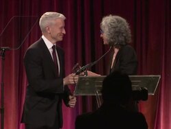 SPEECH: Dr. Jane Aronson presents Anderson Cooper with 2010 Honorary Orphan Ranger award. Stock Footage