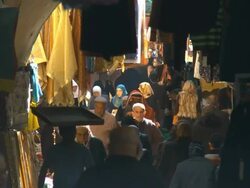 MS Shot of people shopping at Muslim Quarter alleys in old city / Jerusalem, Judea, Israel Stock Footage