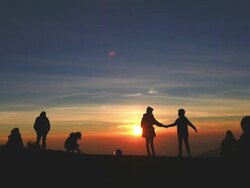 HD:Silhouette scene of traveller on sunrise. Stock Footage