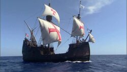 The Santa Maria bobs and rocks as it sails on the open sea. Stock Footage