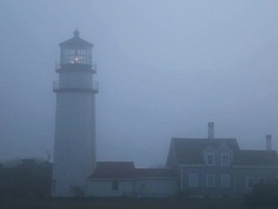 Cape Cod Lighthouse in fog Stock Footage