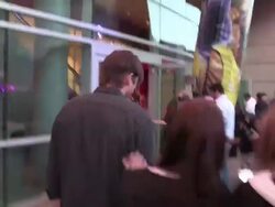 Ashton Kutcher greets fans at Staples Center in Lo Stock Footage