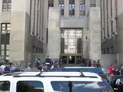 Timelapse of Anne Sinclair, Dominique Strauss-Kahn and lawyer Benjamin Brafman arriving and leaving  Stock Footage
