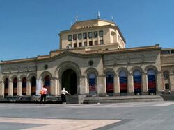 MS People walking infont of Republic square building / Yerevan,Armenia Stock Footage