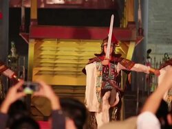 LS Ancient rituals to welcome the guests in front of city wall/xian,shaanxi,China Stock Footage