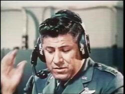 1962 close up man in military uniform talking into headset / control room / Cold War / documentary Stock Footage