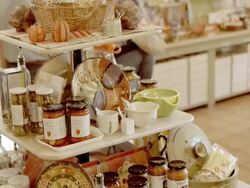 MS TU displays of specialty gourmet foods and tableware and gift basket displays in gift shop  / Ontario, California, USA  Stock Footage