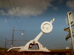 MS LA Shot of switch lever on train track / South Africa Stock Footage