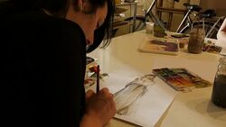 Art Class. Fashion Students Drawing Women's Fashions Stock Footage