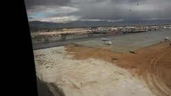 Takeoff in Blackhawk Helicopter from Bagram Air Base Afghanistan Stock Footage