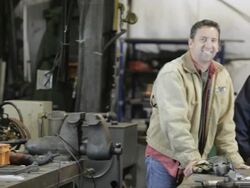 MS PAN Portrait of three proud iron workers / Auburn, Washington, USA Stock Footage