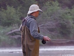 MS SLO MO Shot of Flyfishing on Long Pond River in Northern / Maine, United States Stock Footage