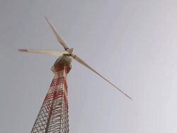 Low angle view of a wind turbine, Jaisalmer, Rajasthan, India Stock Footage