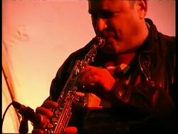 Soprano saxophonist Gilad Atzmon performing, Great Britain Stock Footage