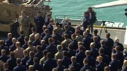 UK Prime Minister Theresa May on HMS Ocean during Bahrain visit News Clip