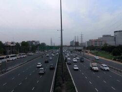 An elevated view of NH8 heading towards Delhi at Gurgaon, Haryana Stock Footage