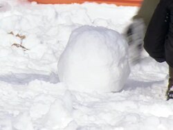 WS ZO Family building snowman in Central Park / New York, New York, United States Stock Footage