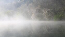 Wet fog moving over Seryangji lake(Reservoir in the Hwasun) Stock Footage