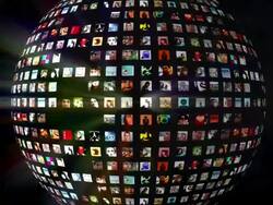 Social Network Sphere Picture Grid Stock Footage