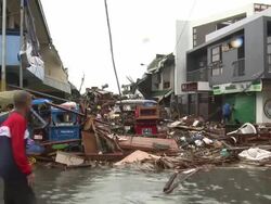 Typhoon Haiyan Storm Surge Destruction In Tacloban City Stock Footage