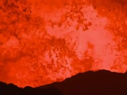 Close up large waves of lava erupting from volcano, Marum Volcano, Ambrym Island, Vanuatu Stock Footage