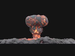 WS View of Atomic mushroom cloud with ground smoke and initial flare on keyable backdrop / Montreal, Quebec, Canada Stock Footage