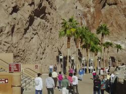 WS Visitor walking in dam / Nevada, USA Stock Footage