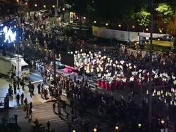 WS View of Parade on buddhas birthday event on Jongro street at Jogyesa area at night / Seoul, South Korea  Stock Footage