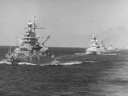 Navy fleet at Guadalcanal during WWII Stock Footage