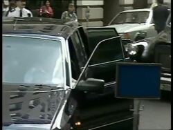 1987 MS PAN Madonna arriving at hotel as photographers take pictures on August 14, 1987 / London, England/ AUDIO Stock Footage
