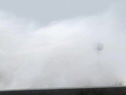 Hurricane Storm Surge Waves Crash Into Harbor Stock Footage