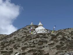 MS ZI Shot of two Stupas (Prayer Stones) in Village / Dingboche, Khumbu Region, Nepal Stock Footage