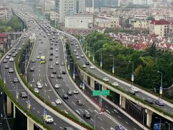 WS HA View of busy traffic over overpass in modern city / Shanghai,  China Stock Footage