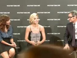 Actress Elsa Pataky and film maker Paula Ortiz attend press conference to present the fashion film 'Dark Seduction' for the lingerie firm Women' Secret Stock Footage