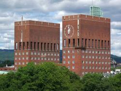 MS Shot of Oslo City Hall / Oslo, Norway Stock Footage