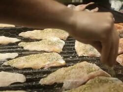 Preparation of a fish meal  Stock Footage