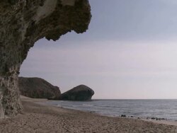 WS View of Monsul Beach with Volcanic cliffs / Monteleva, Andalusia, Spain Stock Footage