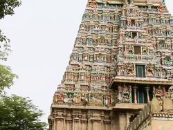 MS ZI View of Azhagar Koil Temple / Madurai, Tamil Nadu, India Stock Footage