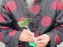 ECU An old Chinese man knitting bag/xian,shaanxi,China Stock Footage