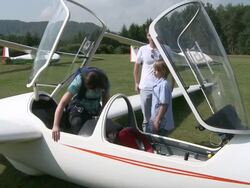 WS Sailplanes at airport / Konz-Koenen, Mosel-Valley, Rhineland-Palatinate, Germany Stock Footage