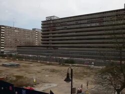 Long panning shot from left to right of Heygate Stock Footage