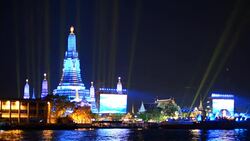 Wat Arun under light of New Year celebration, Bangkok, Thailand Stock Footage