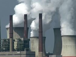 MS View of running coal power plants / Neurath, North Rhine Westphalia, Germany Stock Footage