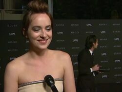 INTERIVEW - Dakota Johnson at 2014 LACMA Art+Film Gala Honoring Barbara Kruger And Quentin Tarantino Presented By Gucci Stock Footage