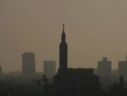 Los Angeles: Mormon LDS Temple. Hazy Sky, Pull Out Stock Footage