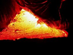 Volcanic lava Flowing at night Stock Footage