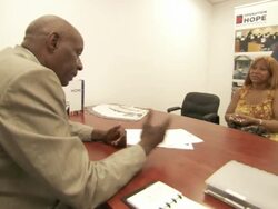 MS TU  Hope Center client carefully listening  to her advocate AUDIO  / New York City, New York, United States Stock Footage